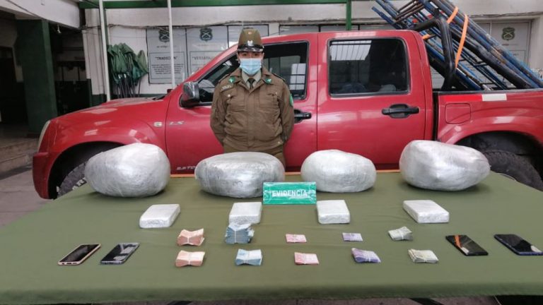 Mulchén: hombre y mujer transportaban más de 20 kilos de droga y cinco millones en efectivo