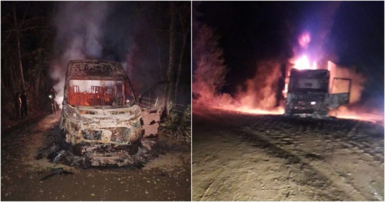 Dos camiones y un furgón destruidos dejó ataque incendiario en Los Ríos