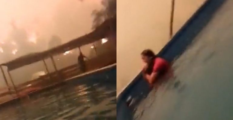 Angustiante registro: familia de Santa Juana se refugió de devastador fuego en una piscina