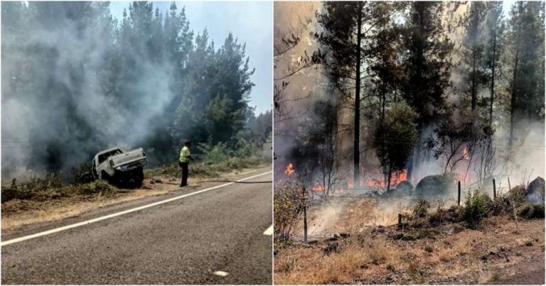 Choque contra un poste provocó incendio forestal en Quilleco
