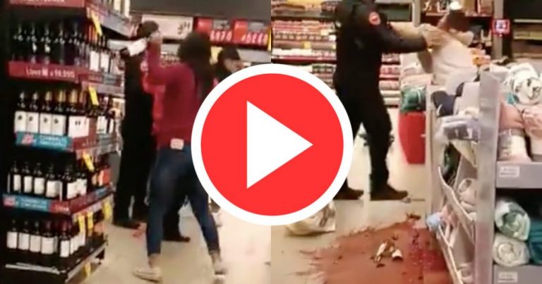 «Mecheros» se enfrentan a guardias en supermercado Unimarc de Angol