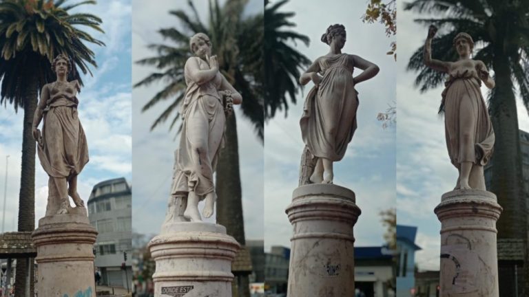 Las cuatro estatuas de en la Plaza de Armas de Los Ángeles y el misterio de su origen