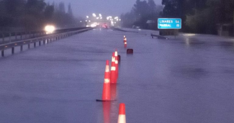 Inundación obliga al corte de la Ruta 5 Sur en la región de Ñuble