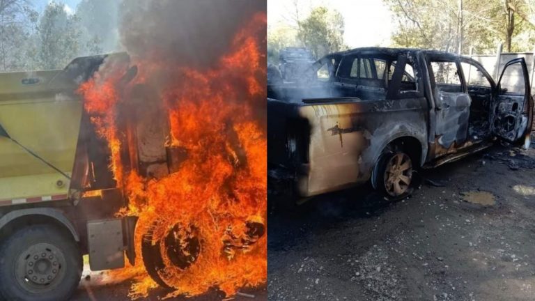 Atentado incendiario deja camiones y un vehículo municipal quemado en Malleco.