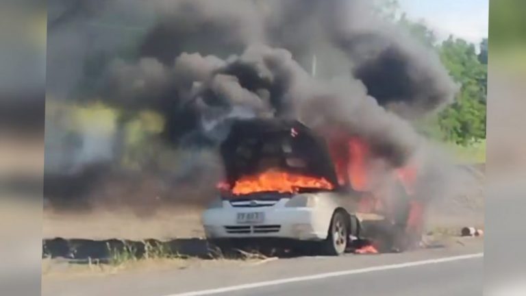 Vehículo terminó destruido tras incendiarse en la ruta que une Los Ángeles y Nacimiento