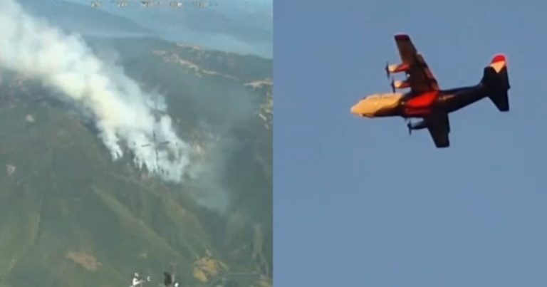 Avión C-130 surca los cielos de Los Ángeles combatiendo incendio forestal en Lonquimay