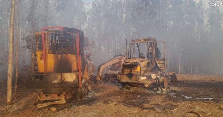 Delincuentes queman un bus y cuatro maquinarias tras atentado incendiario en Lebu