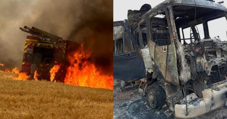 Carro de Bomberos quedo destruido tras quedar atrapado por las llamas en la región de Los Lagos