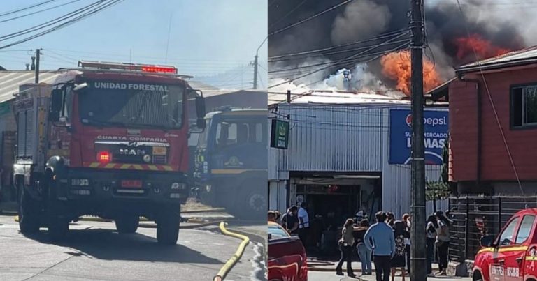 Incendio afectó a conocido supermercado en la comuna de Nacimiento