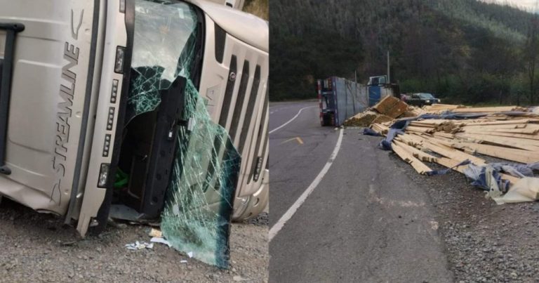 Conductor terminó lesionado tras volcar camión en la Ruta de La Madera