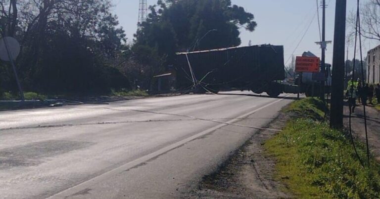 Camión derribó varios postes del tendido eléctrico dejando sin suministro a una localidad de Negrete 