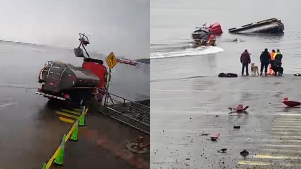 Rescatan a conductor de un camión que cayó al mar en Puerto Montt