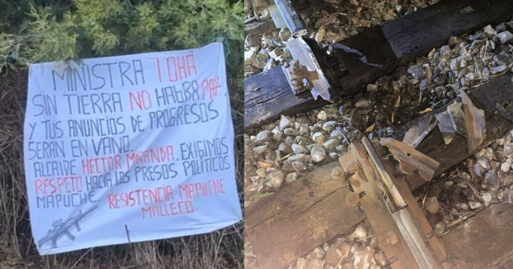 Desconocidos cortan línea férrea en Pidima en La Araucanía: Dejaron lienzo contra la ministra Tohá