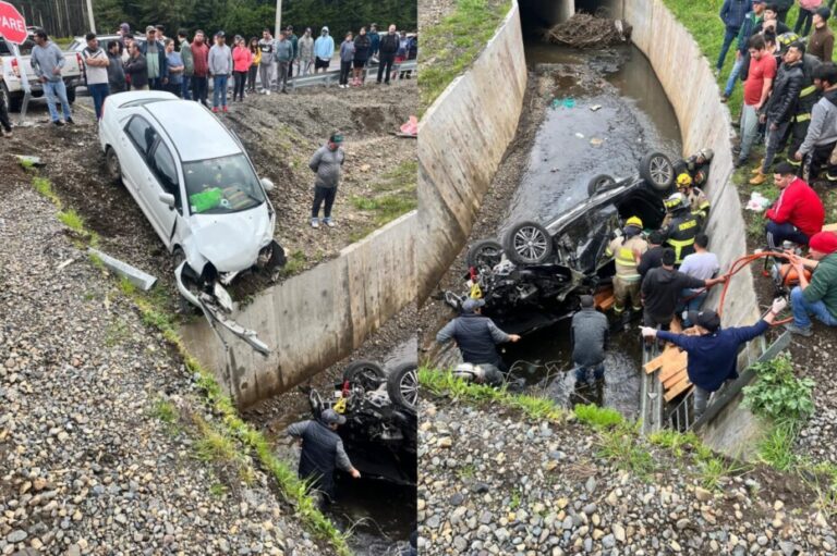 Violenta colisión deja varios lesionados en Negrete: vehículos cayeron a un canal de regadío